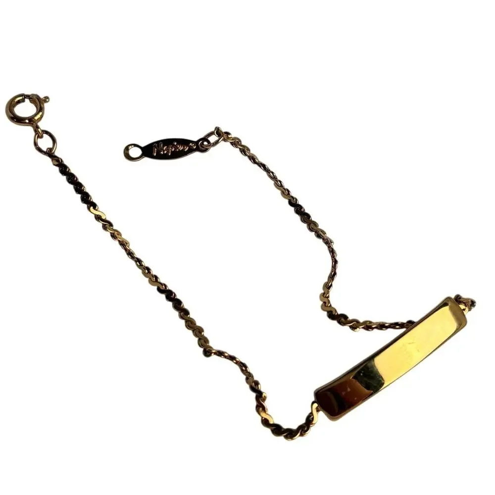 Napier Gold Tone Blank Plate ID Bracelet Dainty Chain 7” Personal Name Engrave